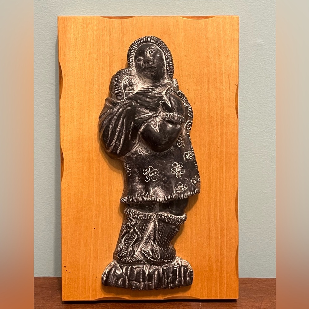 Vintage AL WOLF Soapstone Carving - Inuit with infant